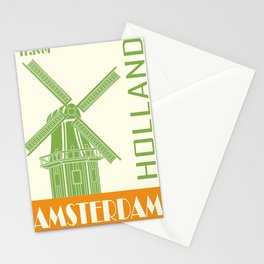 Amsterdam Holland Green And Orange Windmill Stationery Card