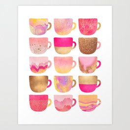 Pretty Pink Coffee Cups Art Print