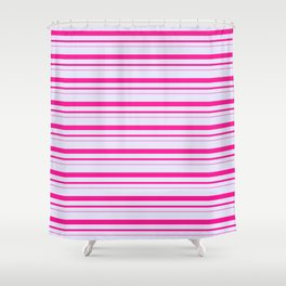 [ Thumbnail: Lavender and Deep Pink Colored Lined Pattern Shower Curtain ]
