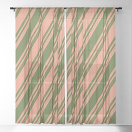 [ Thumbnail: Dark Salmon and Dark Olive Green Colored Striped/Lined Pattern Sheer Curtain ]