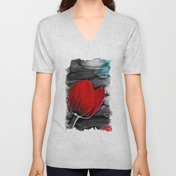 Red Tulip V Neck T Shirt