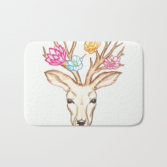 Deer with flowers Bath Mat