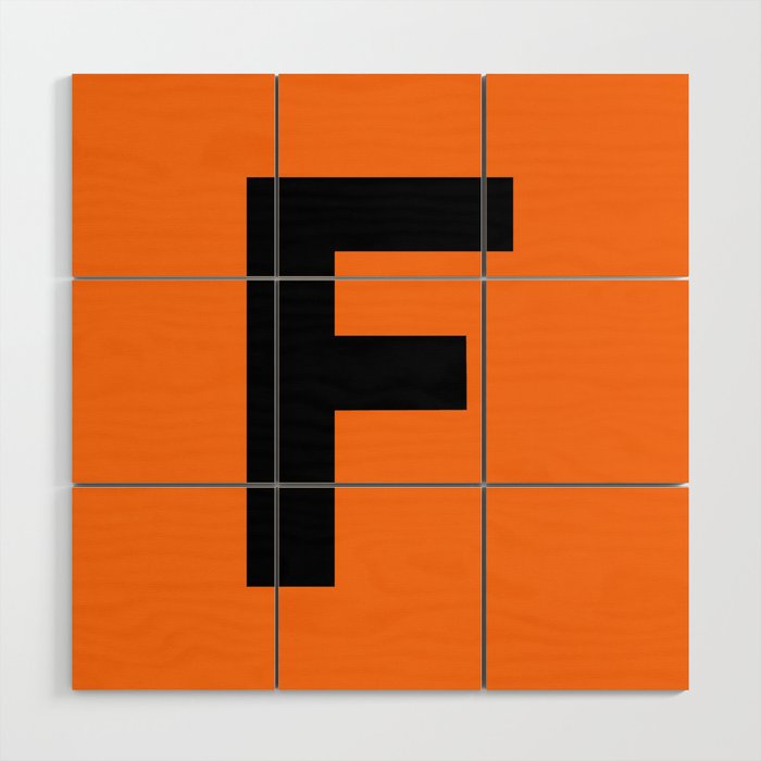 Letter F (Black & Orange) Wood Wall Art