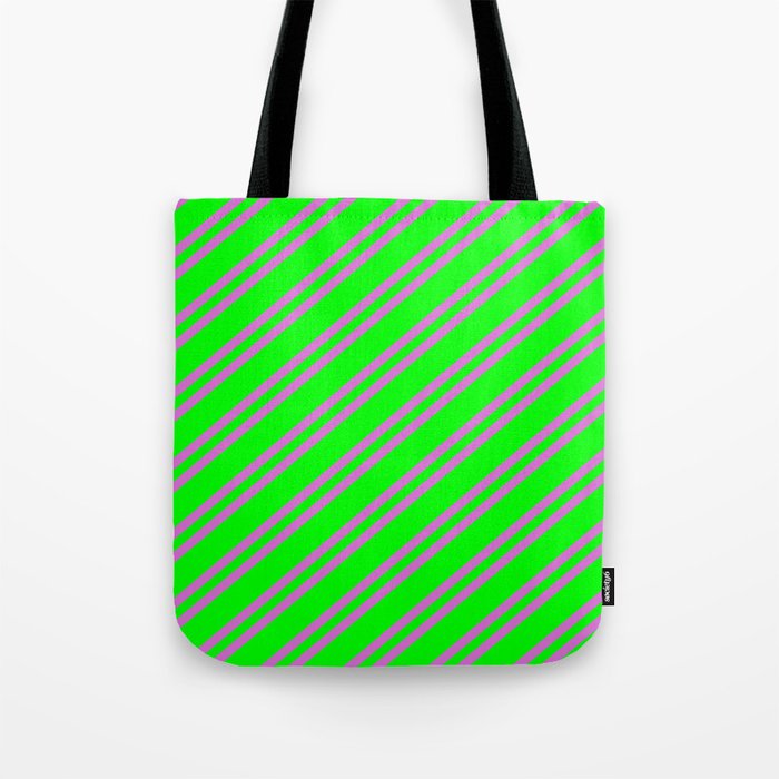 Lime and Orchid Colored Striped Pattern Tote Bag