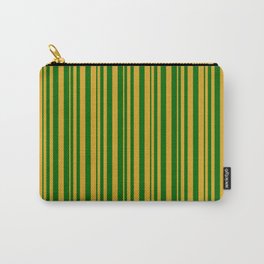 [ Thumbnail: Goldenrod and Dark Green Colored Stripes Pattern Carry-All Pouch ]