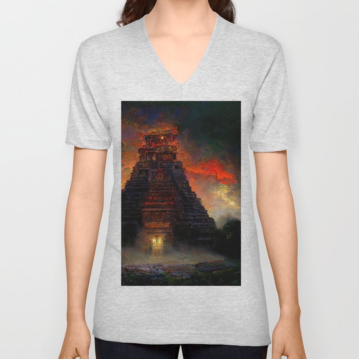 Ancient Mayan Temple V Neck T Shirt