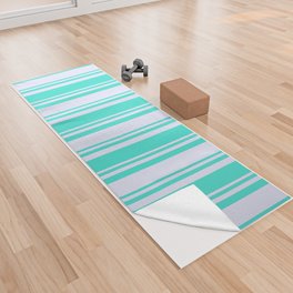 [ Thumbnail: Lavender & Turquoise Colored Pattern of Stripes Yoga Towel ]