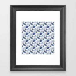 Blue Coral Silhouette Pattern Framed Art Print