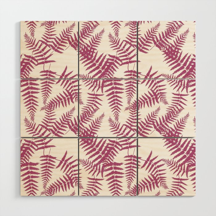 Magenta Silhouette Fern Leaves Pattern Wood Wall Art