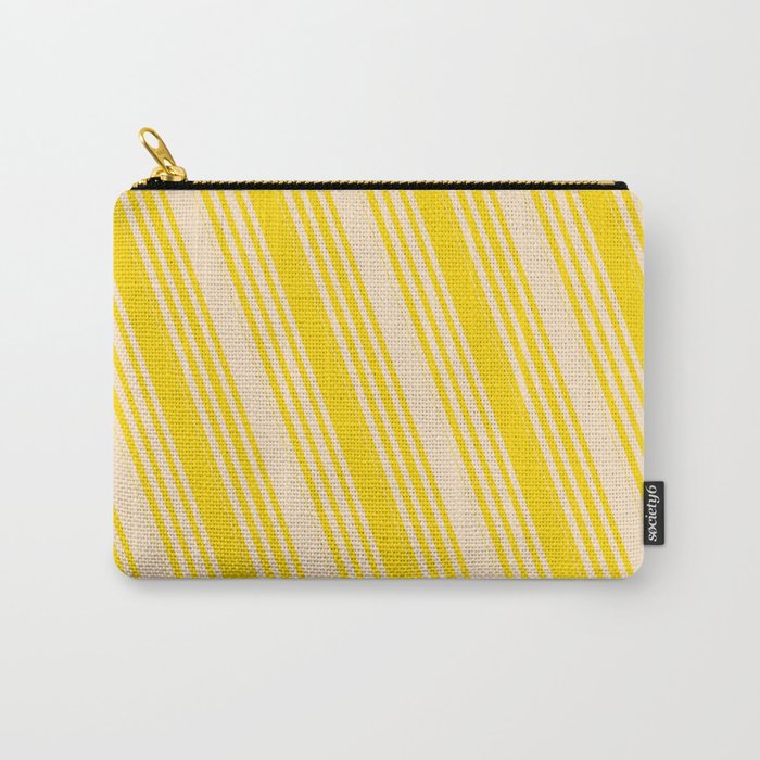 Bisque & Yellow Colored Lined/Striped Pattern Carry-All Pouch