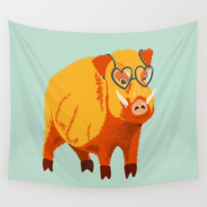 Funny Boar Pig Cute Geek Wall Tapestry