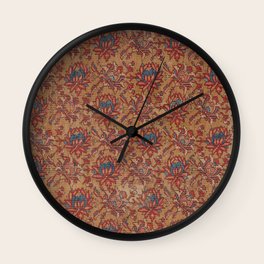 Mustard Floral Vine II // 17th Century Distressed Red Yellow Blue Colorful Ornate Accent Rug Pattern Wall Clock