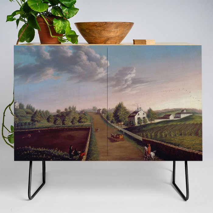 Ezekiel Hersey Derby Farm New England Colonial landscape painting by Michele Felice Cornè  Credenza