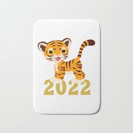 Happy New Year 2022 With Funny Tiger Cub Bath Mat