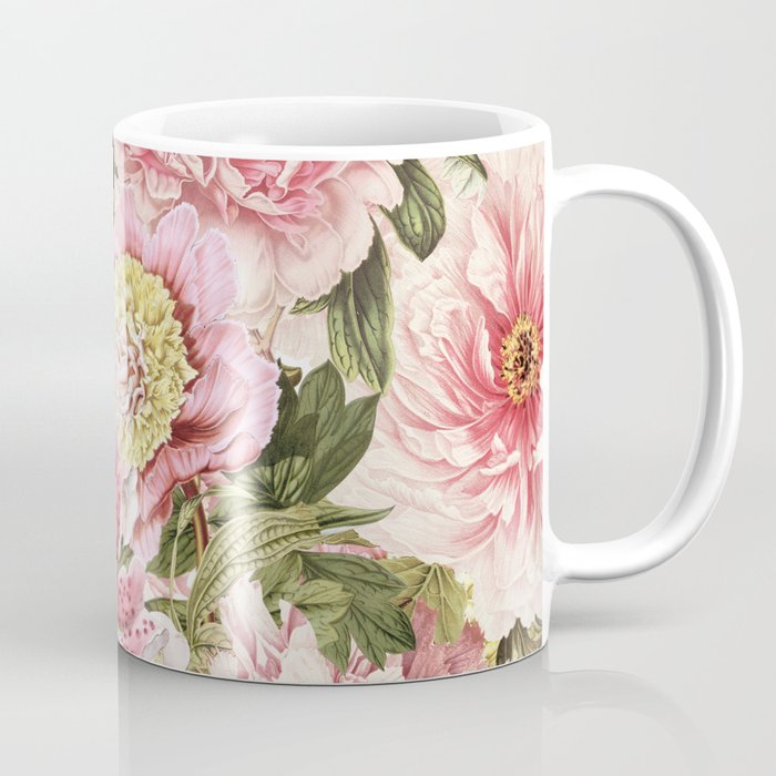 Vintage & Shabby Chic Floral Peony & Lily Flowers Watercolor Pattern Kaffeebecher