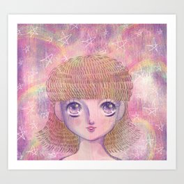 Rainbow Visions Surreal Anime Girl Art Print