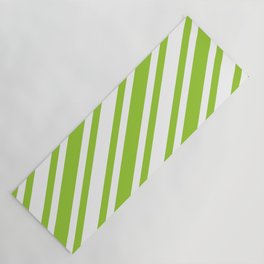 [ Thumbnail: Green and White Colored Striped Pattern Yoga Mat ]