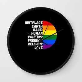 Birth Place Earth Religion Love Freedom Rainbow Wall Clock