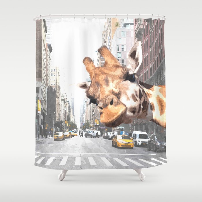 Selfie Giraffe in New York Shower Curtain