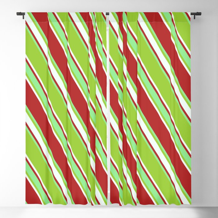Red, Light Green, Green & Mint Cream Colored Lines Pattern Blackout Curtain