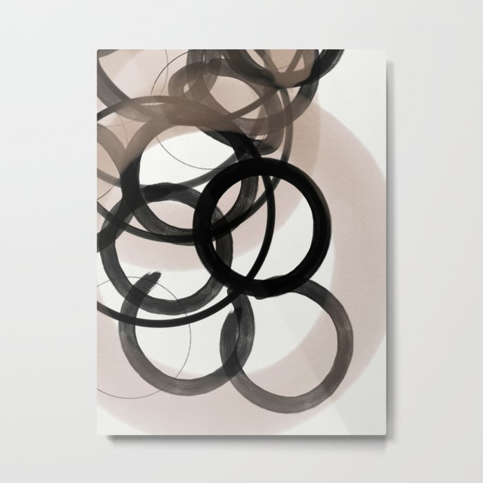 Strokes 4 | Neutral & Black Circle Abstract Metal Print