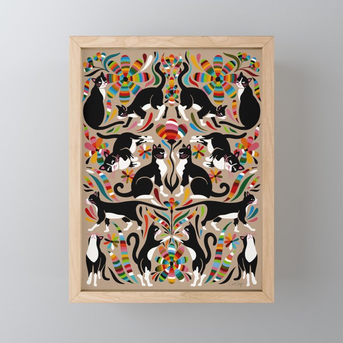 Otomi Cats – Rainbow & Tan Framed Mini Art Print