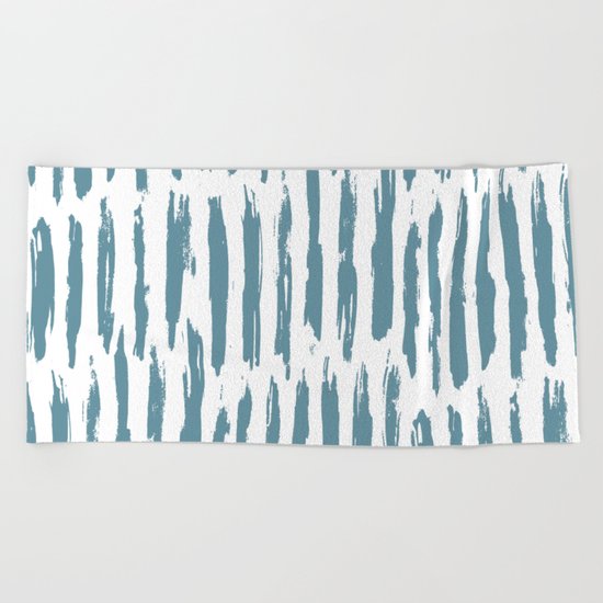 Vertical Dash Teal on White Beach Towel
