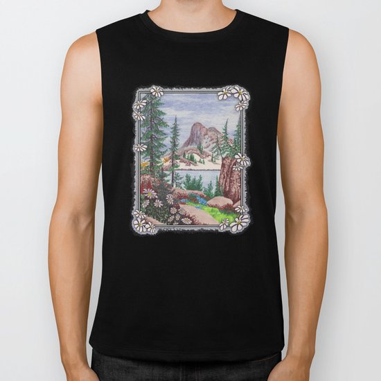 SIERRA NEVADA DREAMING VINTAGE PEN AND COLOR PENCIL DRAWING Biker Tank