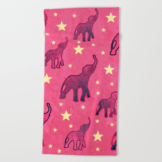Elephants Stars Pattern Beach Towel
