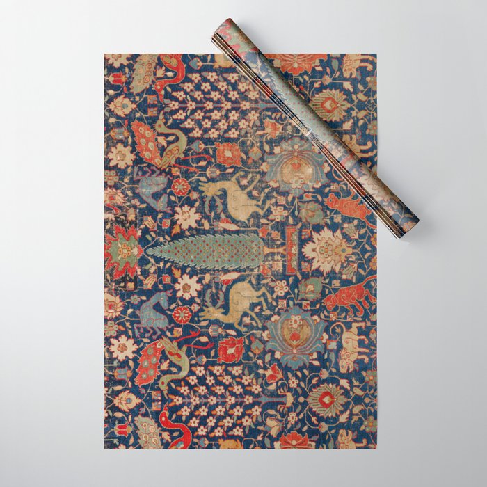 17th Century Persian Rug Print with Animals Wrapping Paper