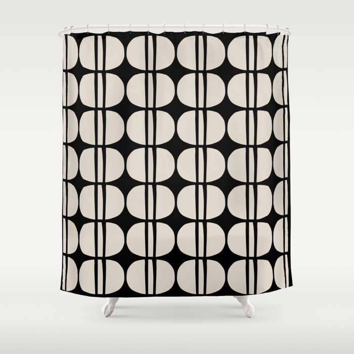 Mid Century Modern Geometric Pattern 157 Mid Mod Black and Linen White Shower Curtain