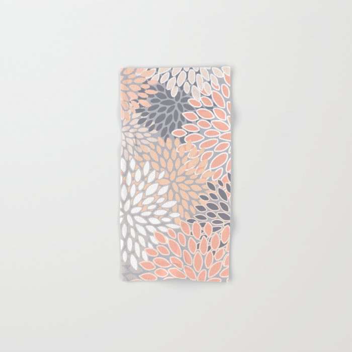 Flowers Abstract Print, Coral, Peach, Gray Hand & Bath Towel
