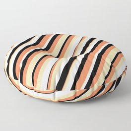 [ Thumbnail: Coral, Tan, White & Black Colored Lines/Stripes Pattern Floor Pillow ]