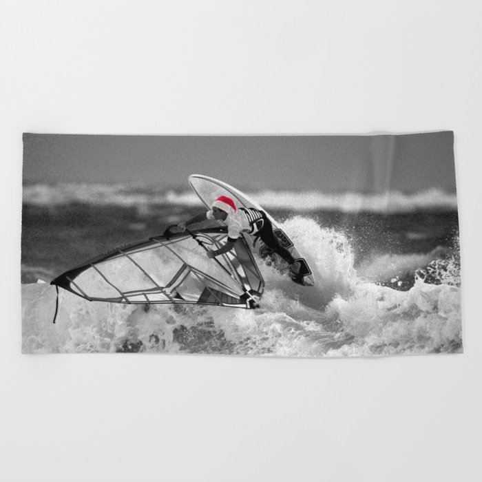 surf santa - wind surf Beach Towel