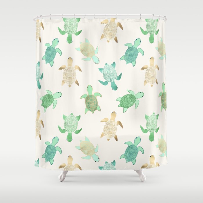 Gilded Jade & Mint Turtles Shower Curtain