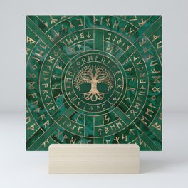 Tree of life -Yggdrasil and Futhark - Malachite Mini Art Print