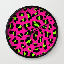 80s Neon Pink and Lime Green Leopard Wall Clock
