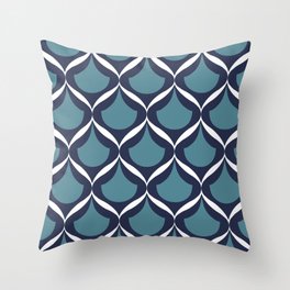 Moroccan Ogee Pattern 2.0 Blue Teal White Ribbon  Throw Pillow