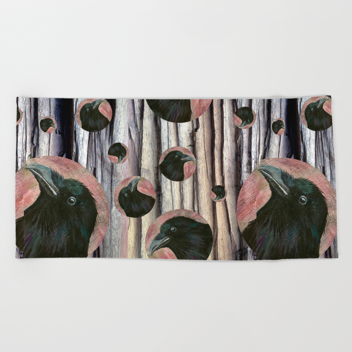 Raven Rising Against A Pink Sunset Beach Towel By