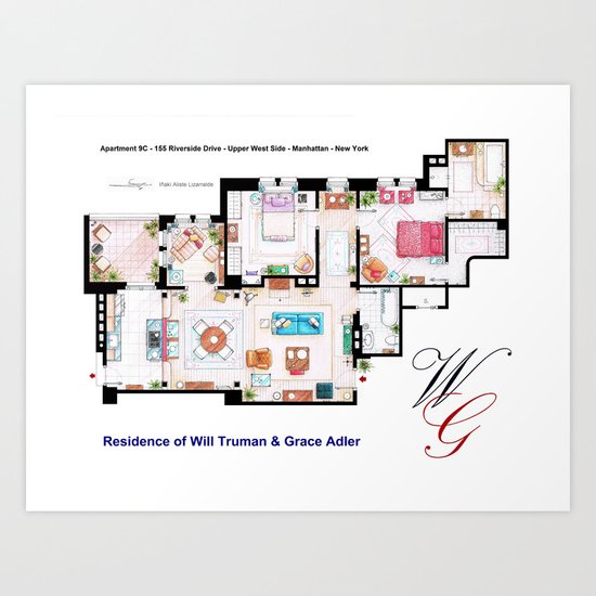 Apartment of Will Truman and Grace Adler - Floorplan Art Print