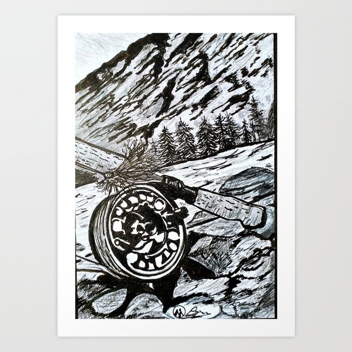 Opening Day Fly Fishing Art, Original Fishing Drawing, Mountain River  Stream Art Print by darkmountainarts