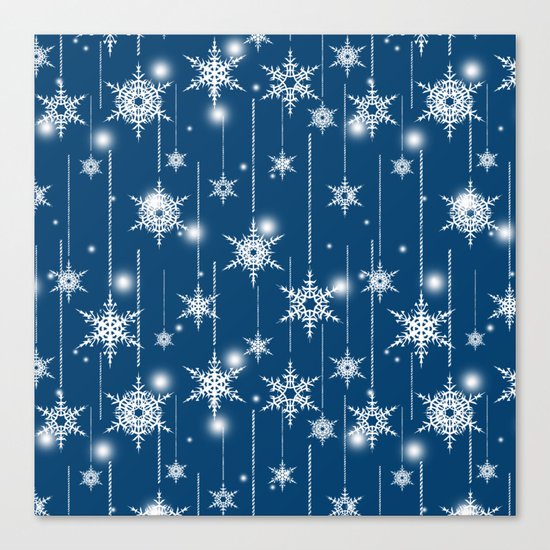 Christmas pattern. White snowflakes on a blue background. Canvas Print