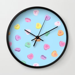 Valentines Day Conversation Heart Candies Pattern Wall Clock