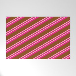 [ Thumbnail: Light Pink, Deep Pink & Brown Colored Lined/Striped Pattern Welcome Mat ]
