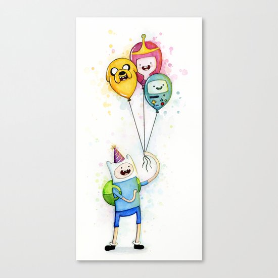Finn with Birthday Balloons Jake Princess Bubblegum BMO Canvas Print
