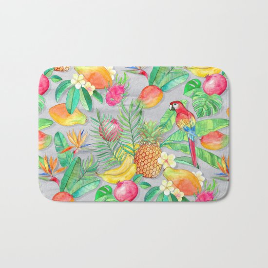 Tropical Paradise Fruit & Parrot Pattern Bath Mat