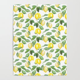 Modern green yellow watercolor lemon summer fruit Poster
