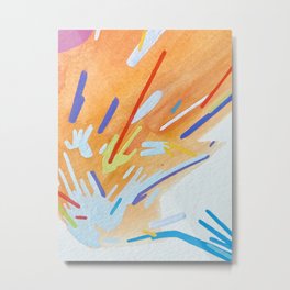 Vibes - Orange - Lines Metal Print | Painting, Bright, Watercolor, Fun, Gouache, Abstract 