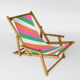[ Thumbnail: Mint Cream, Coral, Hot Pink, and Sea Green Colored Lined Pattern Sling Chair ]