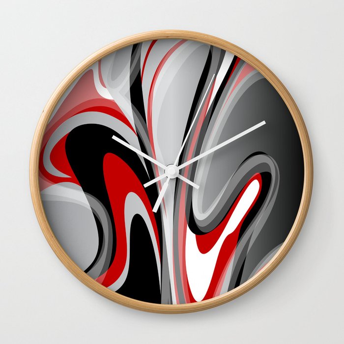 Liquify 2 - Narrow Red, Gray, Black, White Wall Clock